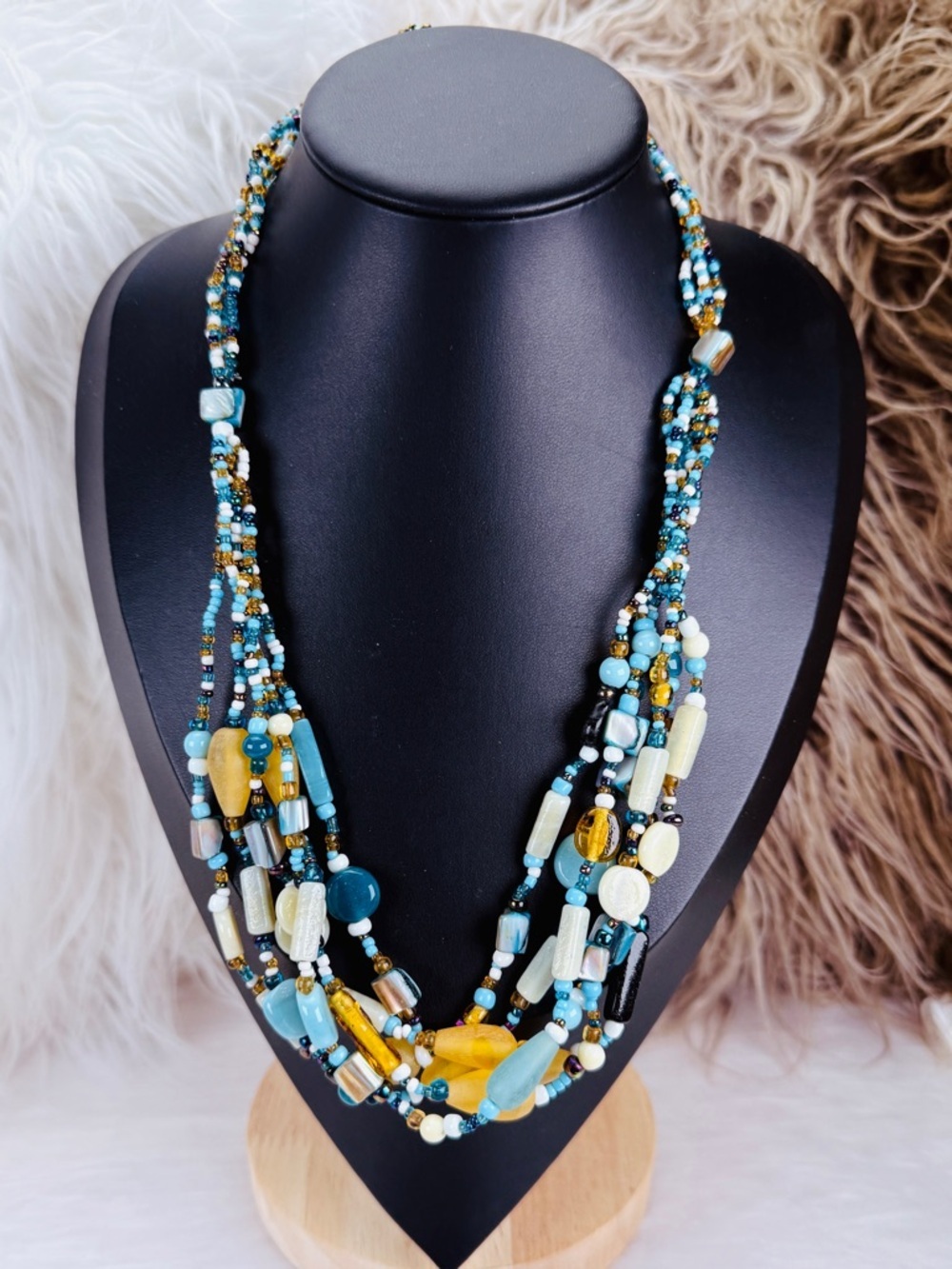 Beautiful, multi strand, multicolored, beaded boho island, chic costume necklace - Picture 6 of 7